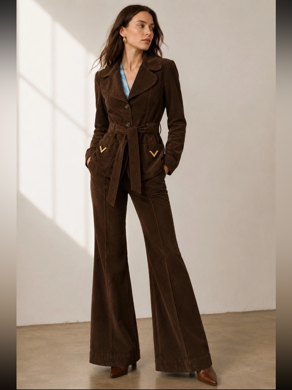 RED Valentino Brown Belted Pant Suit Set IT 44 US 8 Made in Italy